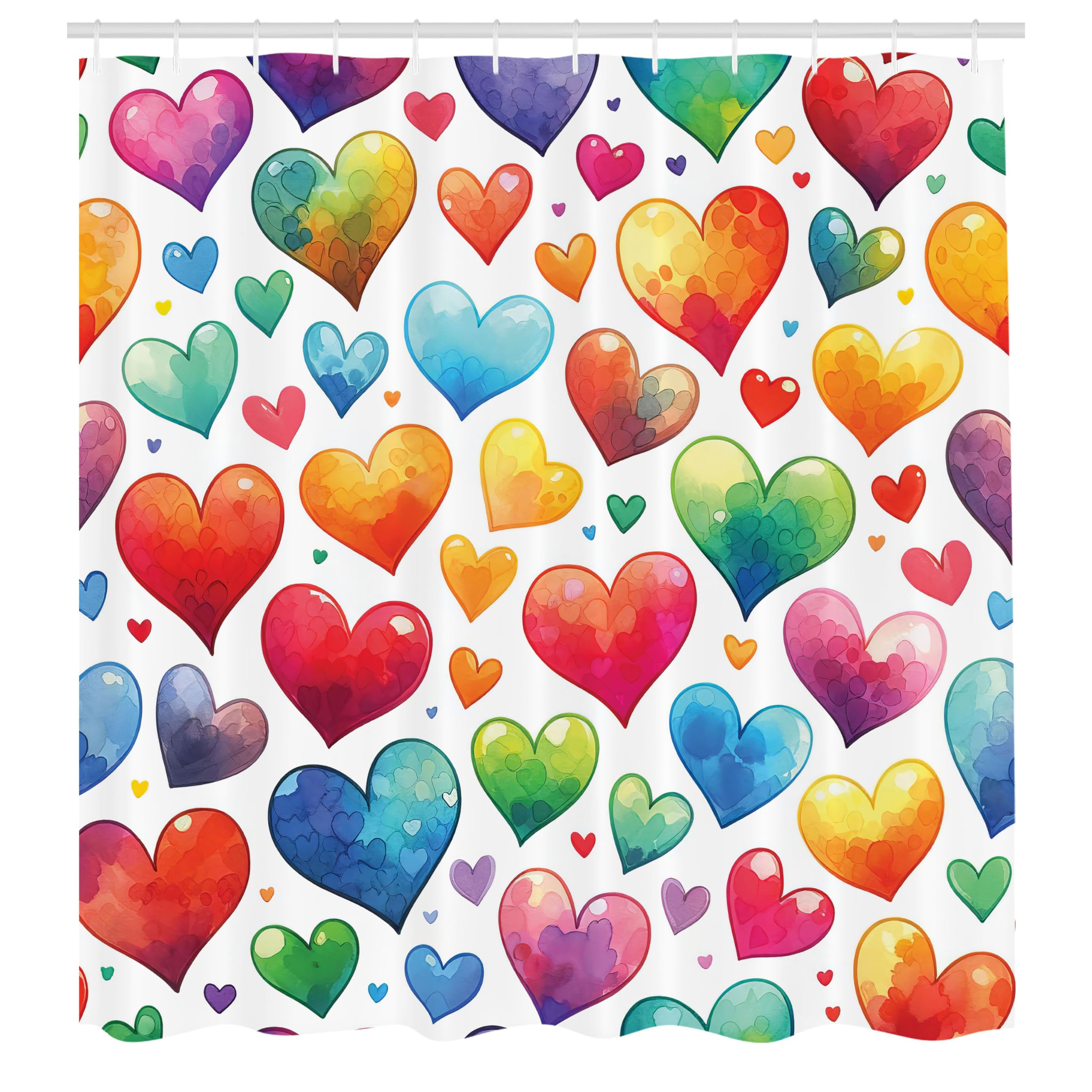 Ambesonne Colorful Shower Curtain, Retro Design Groovy Valentine'S Day Hearts Pattern On Plain Back 90S Feeling, Cloth Fabric Ba
